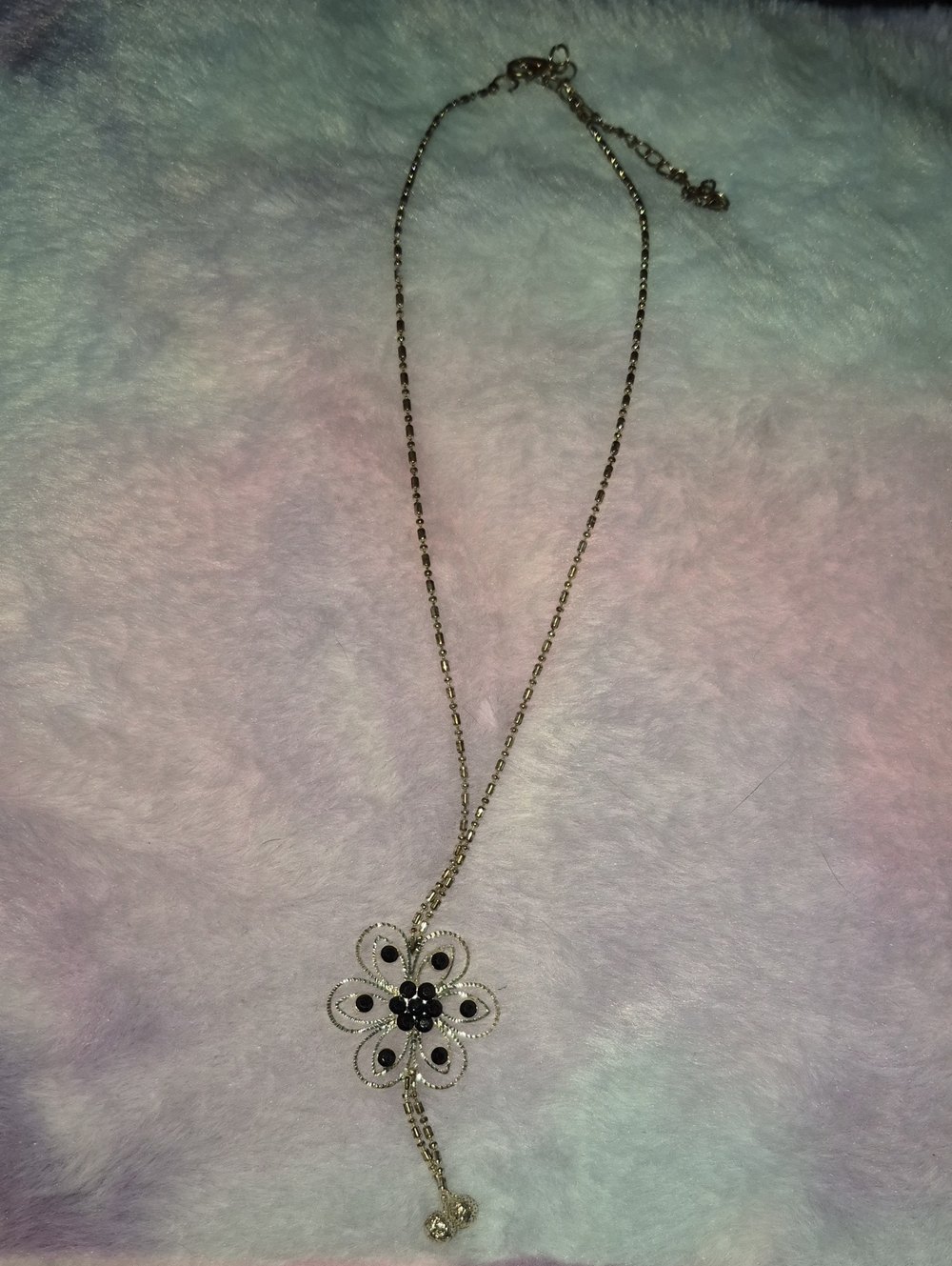 Flower Pendant Necklace with Black Accents - Women's Jewelry
